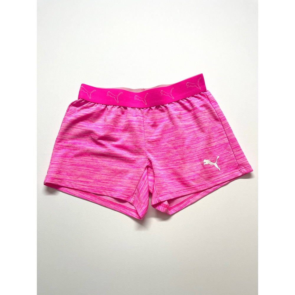 Puma Girls Pink Space Dye Athletic Shorts Size Small 7/8 Logo Waistband 0319 - Picture 2 of 6